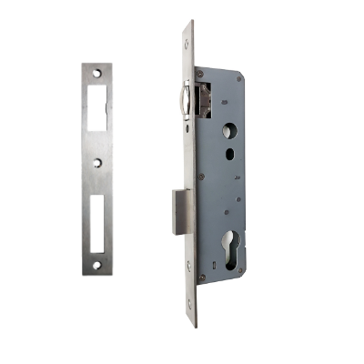 Замок для алюминиевых дверей роликовая защелка ригель 860a 85/25/8 F=24 нерж. ст. в комплекте с ответной планкой