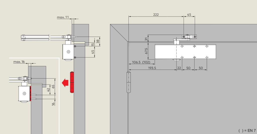 Монтаж на дверном полотне со стороны петель