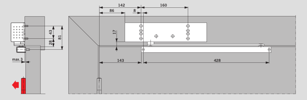TS 92 G: Монтаж на дверном полотне со стороны петель