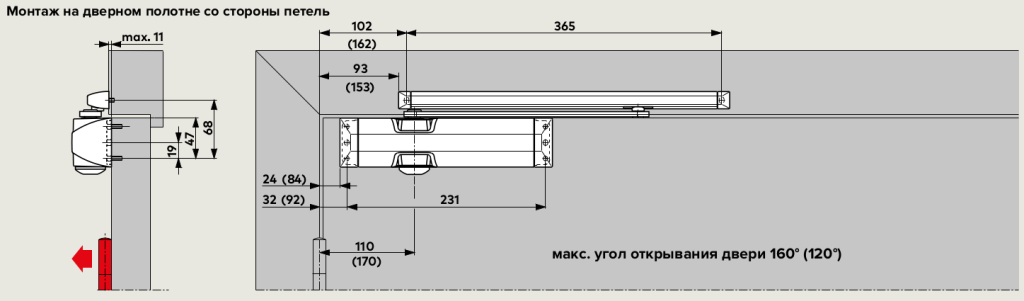 Монтаж со стороны петель - рисунок 1